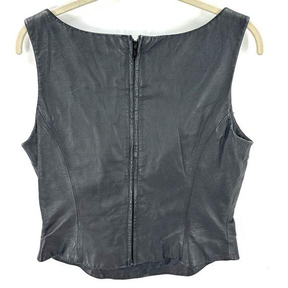 Shape FX Leather Vest Size 12 Floral Print Biker Corset Slimming Black Crop Goth - Picture 3 of 8